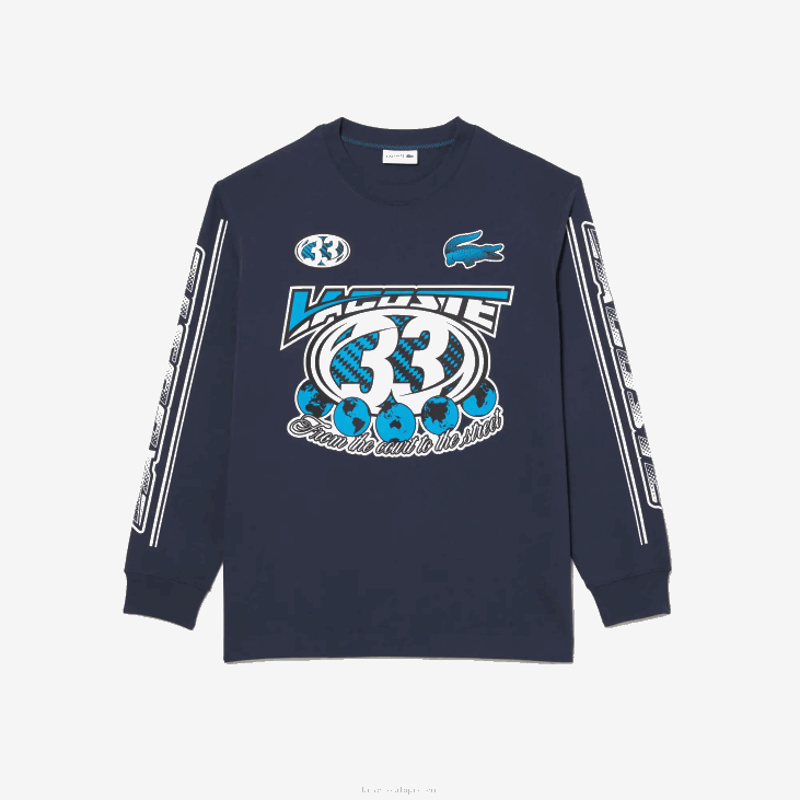 мушкарци слободна мајица са штампаним дугим рукавима 8688148 блуе кие Lacoste