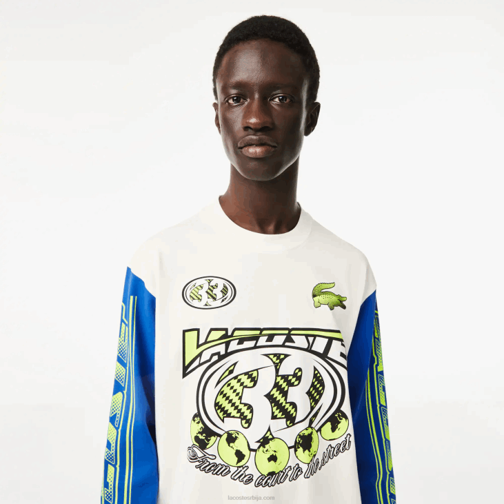 мушкарци слободна мајица са штампаним дугим рукавима 8688149 бели плави зил Lacoste