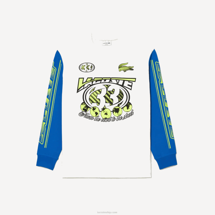 мушкарци слободна мајица са штампаним дугим рукавима 8688149 бели плави зил Lacoste