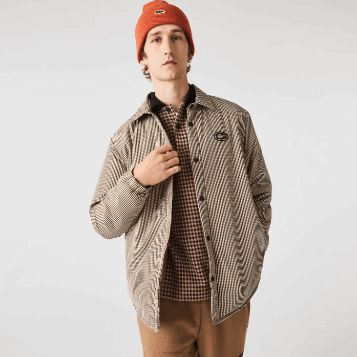 мушкарци Водоодбојна мајица са одштампаним чековима 86881549 беж тамноплава каки зелена 87е Lacoste