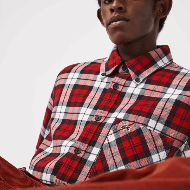 мушкарци дебела фланелска мајица у карираном кроју 86881607 бела црвена тамноплава скб Lacoste