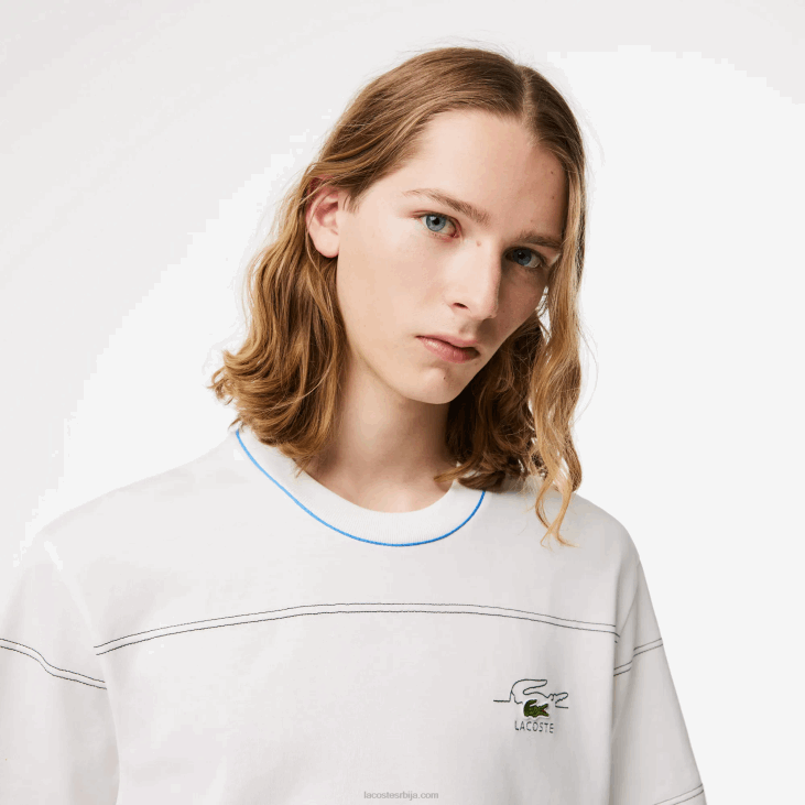 мушкарци мајица са тракама од органског памука 8688182 бела 70в Lacoste