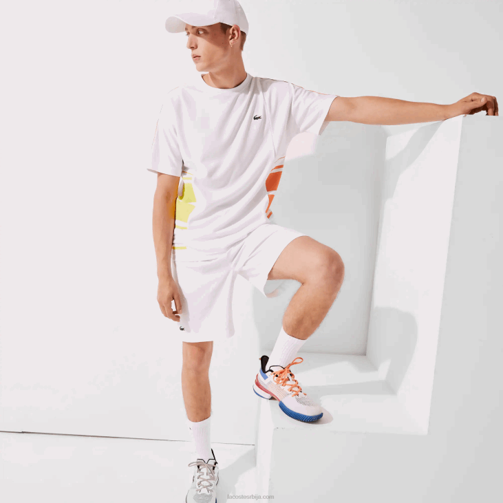 мушкарци мајица са спортским графичким тракама са великим изрезом 86881922 бела жута наранџаста д0в Lacoste