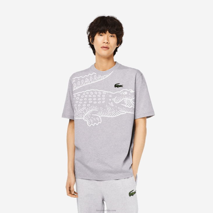 мушкарци слободна мајица са крокодилским принтом са округлим изрезом 8688253 сиви кине цца Lacoste