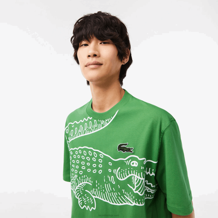 мушкарци слободна мајица са крокодилским принтом са округлим изрезом 8688256 зелена л94 Lacoste