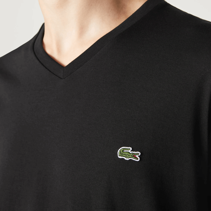 мушкарци Пима мајица од памучног дреса с в-изрезом 868841 црна 031 Lacoste
