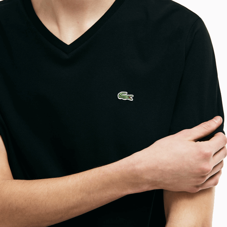 мушкарци Пима мајица од памучног дреса с в-изрезом 868841 црна 031 Lacoste