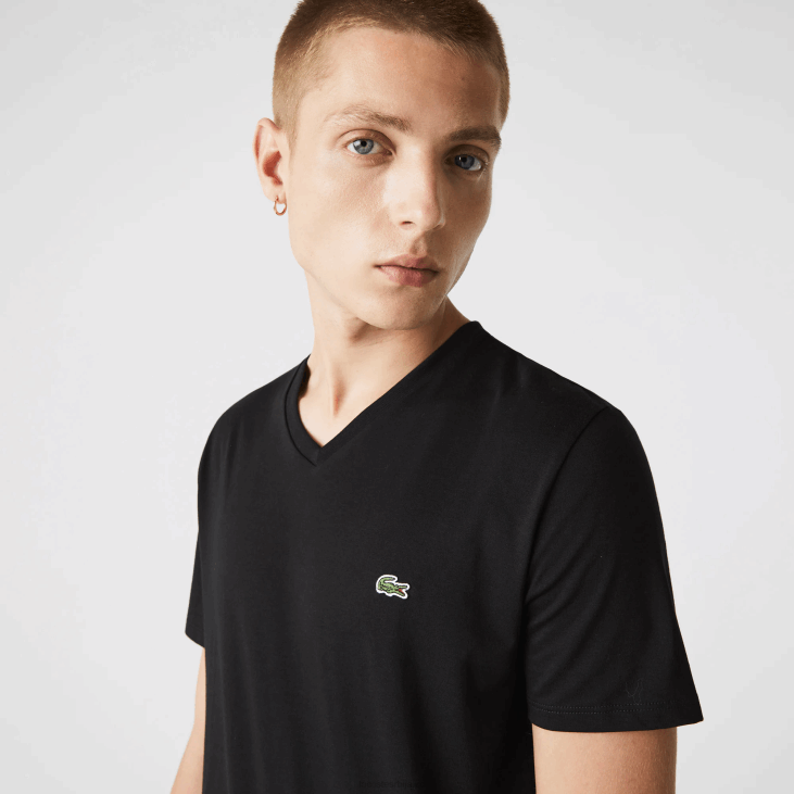 мушкарци Пима мајица од памучног дреса с в-изрезом 868841 црна 031 Lacoste