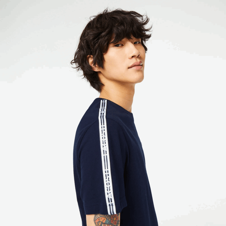 мушкарци мајица са тракама са логотипом регуларног кроја 868847 тамноплава 166 Lacoste