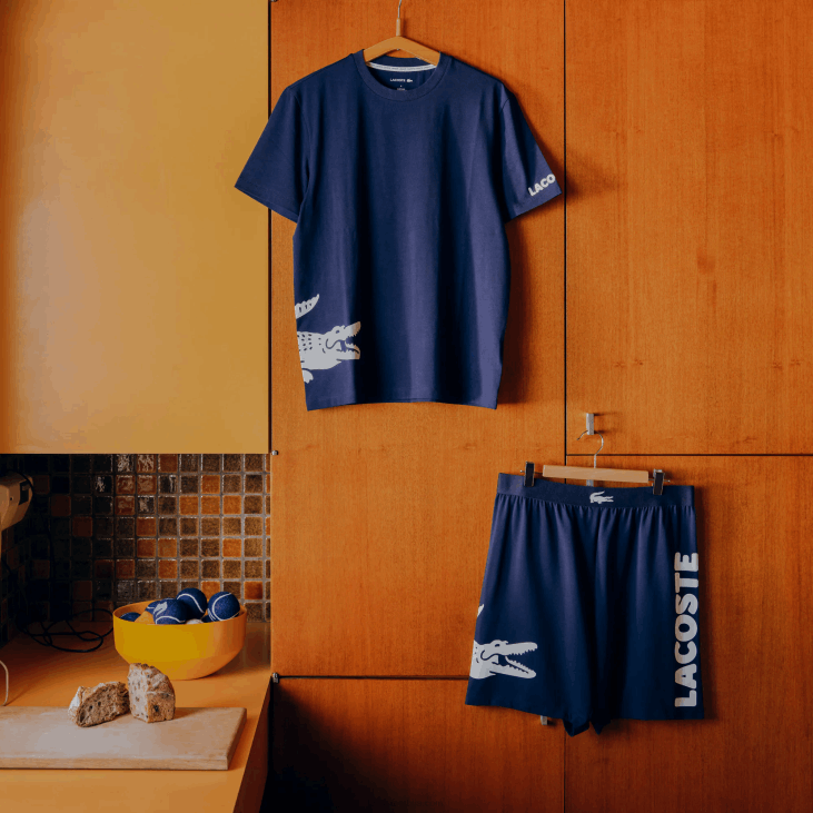 мушкарци мајица са контрастним принтом од памучног дреса 8688495 тамноплава бела 525 Lacoste