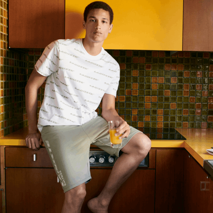 мушкарци мајица са логом од памучног дреса 8688502 бели каки зелени ги8 Lacoste