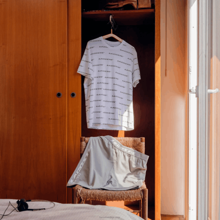 мушкарци мајица са логом од памучног дреса 8688502 бели каки зелени ги8 Lacoste