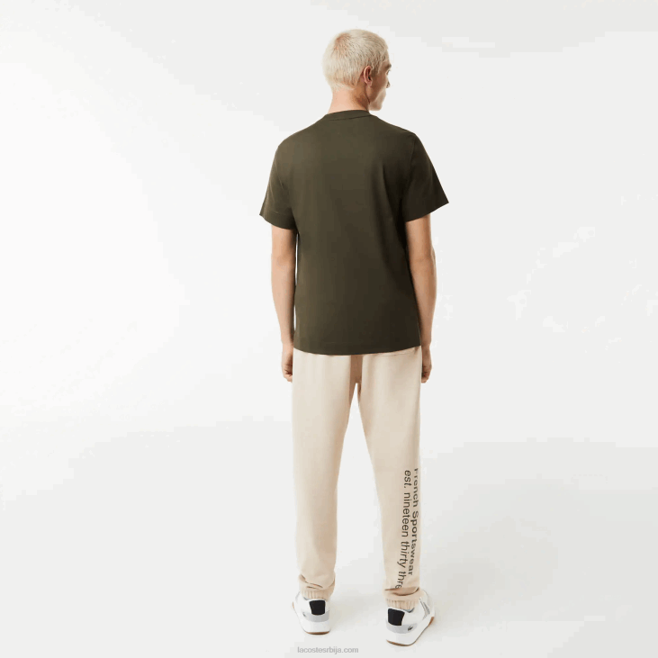 мушкарци памучна мајица нормалног кроја са контрастним словима 8688567 каки зелена с7т Lacoste