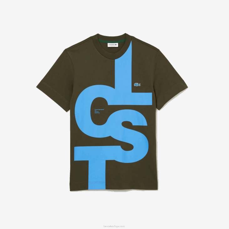 мушкарци памучна мајица нормалног кроја са контрастним словима 8688567 каки зелена с7т Lacoste