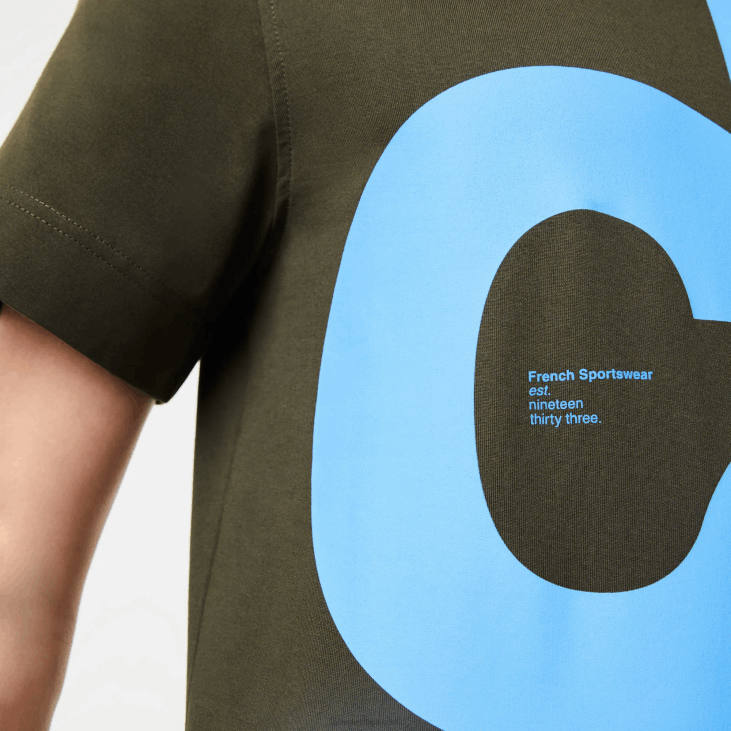 мушкарци памучна мајица нормалног кроја са контрастним словима 8688567 каки зелена с7т Lacoste