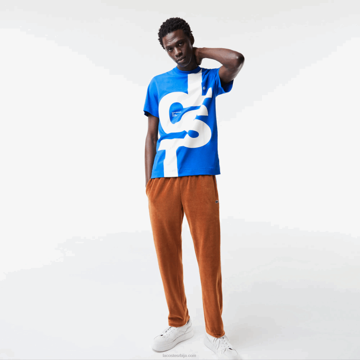 мушкарци памучна мајица нормалног кроја са контрастним словима 8688568 плава к1к Lacoste