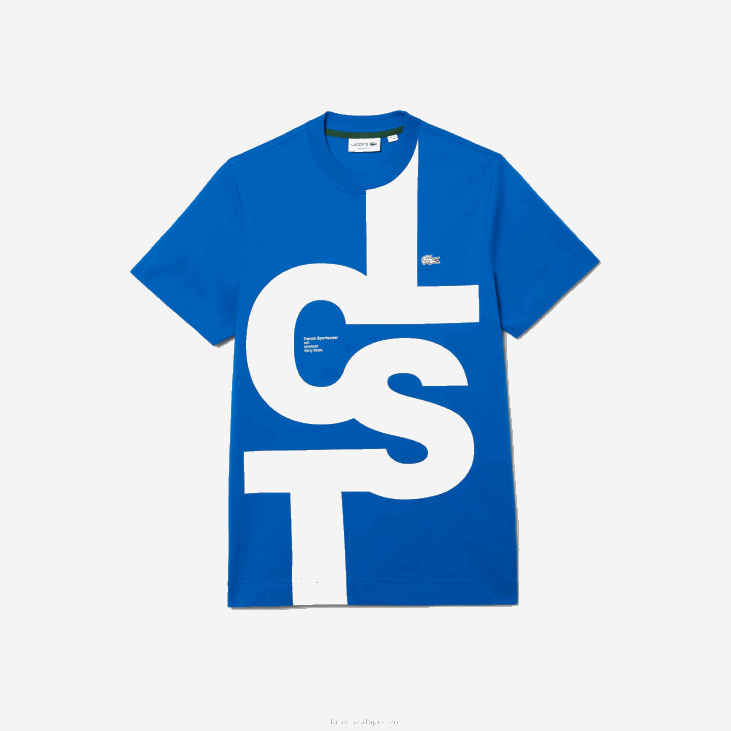 мушкарци памучна мајица нормалног кроја са контрастним словима 8688568 плава к1к Lacoste