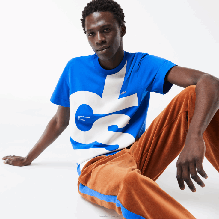 мушкарци памучна мајица нормалног кроја са контрастним словима 8688568 плава к1к Lacoste