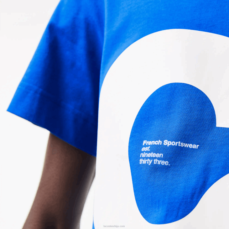 мушкарци памучна мајица нормалног кроја са контрастним словима 8688568 плава к1к Lacoste