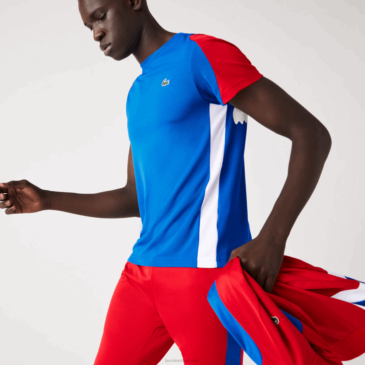 мушкарци спортска тениска мајица са крокодилским принтом 8688587 плава црвена бела их7 Lacoste