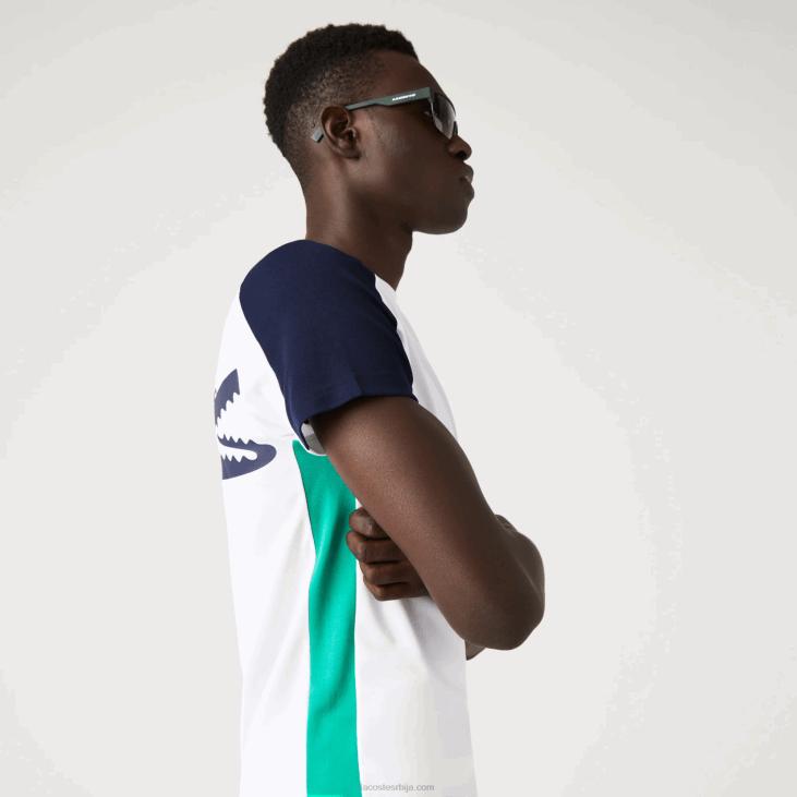 мушкарци спортска тениска мајица са крокодилским принтом 8688588 бела зелена тамноплава их9 Lacoste