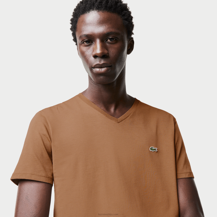 мушкарци Пима мајица од памучног дреса с в-изрезом 8688613 браон з0в Lacoste