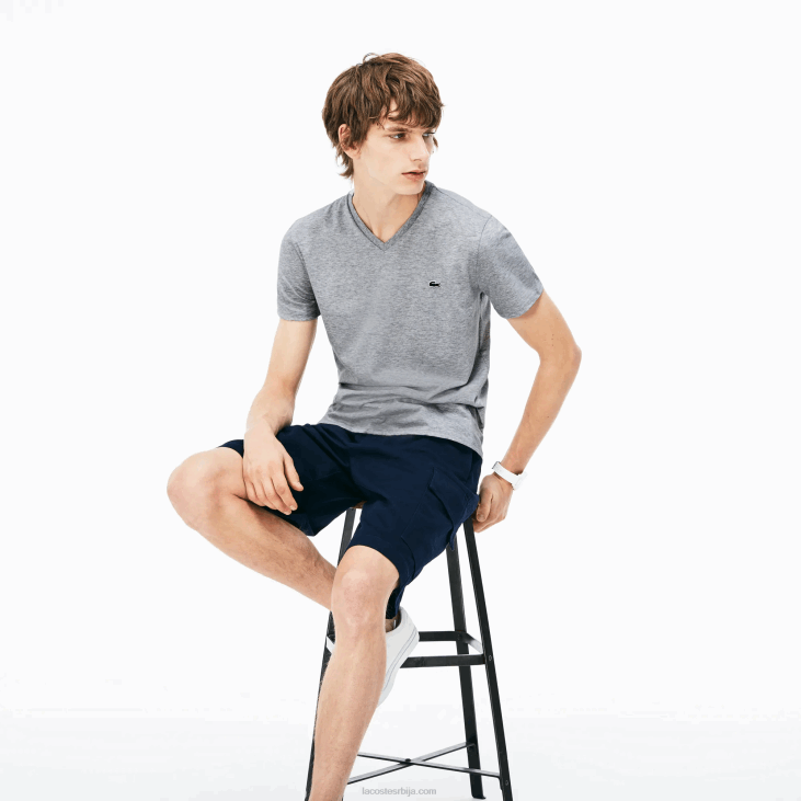 мушкарци Пима мајица од памучног дреса с в-изрезом 8688614 сиви кине цца Lacoste