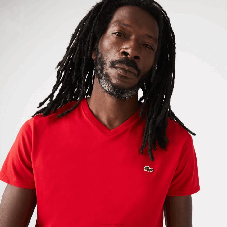 мушкарци Пима мајица од памучног дреса с в-изрезом 8688617 црвена 240 Lacoste