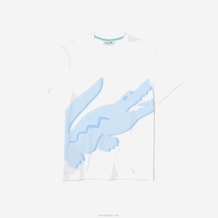 мушкарци Т-схирт од органског памука растезљивог органског памука са крокодилским принтом 8688637 бела 001 Lacoste