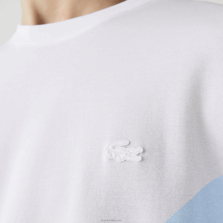 мушкарци Т-схирт од органског памука растезљивог органског памука са крокодилским принтом 8688637 бела 001 Lacoste
