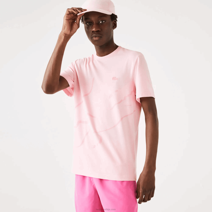 мушкарци Т-схирт од органског памука растезљивог органског памука са крокодилским принтом 8688638 пинк хцк Lacoste