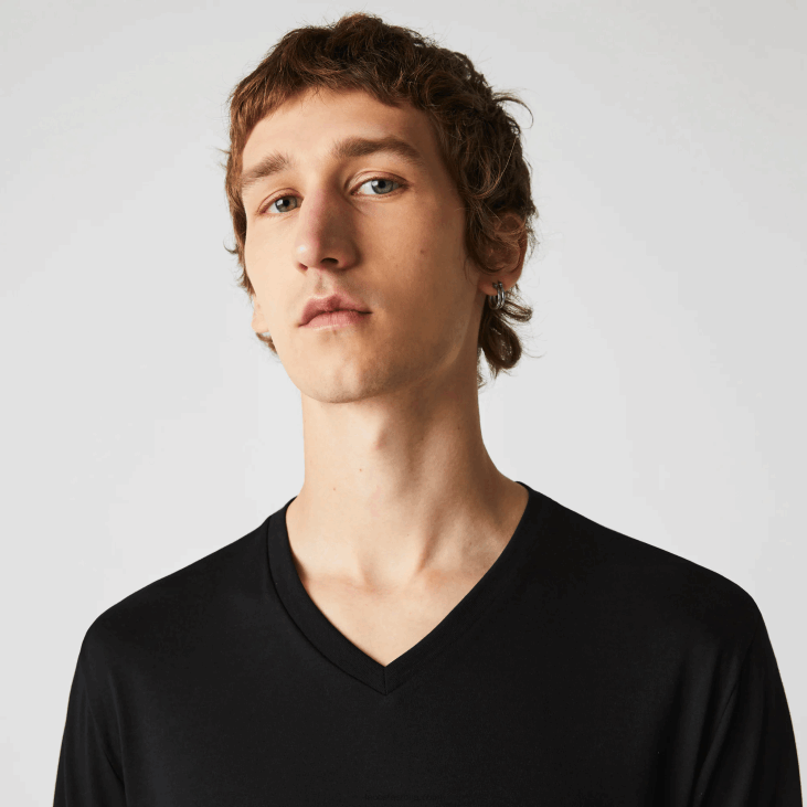 мушкарци лагана мајица од пима памучног дреса са в-изрезом 8688676 црна 031 Lacoste