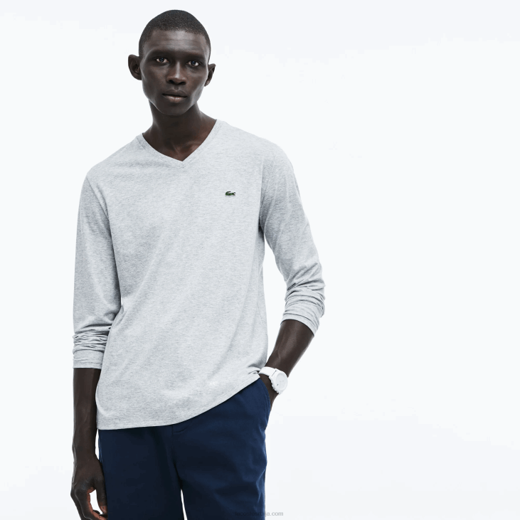 мушкарци лагана мајица од пима памучног дреса са в-изрезом 8688677 сиви кине цца Lacoste
