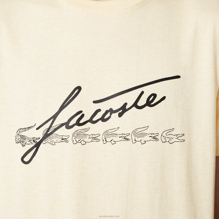 мушкарци памучна мајица са скупим изрезом са потписом и крокодилом 8688762 жути хбз Lacoste
