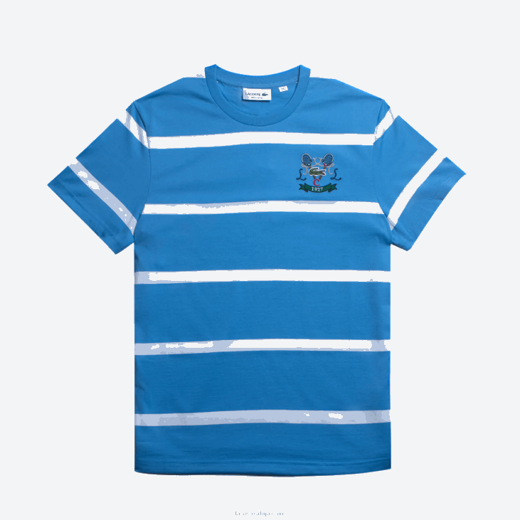 мушкарци тениска мајица од пругастог памучног дреса са округлим изрезом 8688804 плаво бела хх7 Lacoste