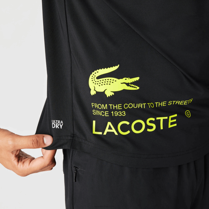мушкарци спортска растезљива мајица од дреса 8688828 црно жута 9и2 Lacoste