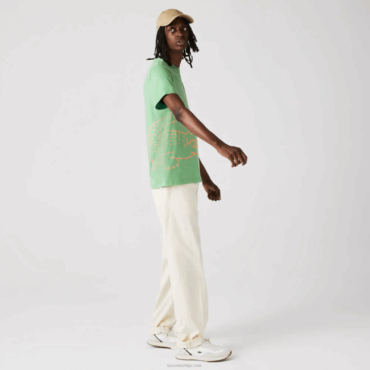 мушкарци Мајица од органског памука са крокодилским принтом са округлим изрезом 8688904 зелено ттф Lacoste