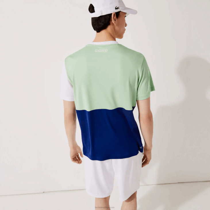мушкарци спортска тробојна прозрачна лагана пике мајица 8688908 бела зелена морнарско плава бела цмн Lacoste