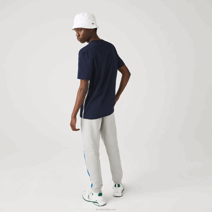 мушкарци памучна мајица са великим изрезом са брендираним бендовима 8688909 тамноплава 166 Lacoste