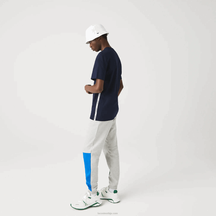 мушкарци памучна мајица са великим изрезом са брендираним бендовима 8688909 тамноплава 166 Lacoste