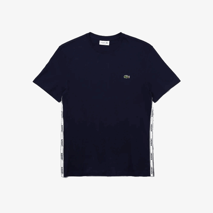мушкарци памучна мајица са великим изрезом са брендираним бендовима 8688909 тамноплава 166 Lacoste