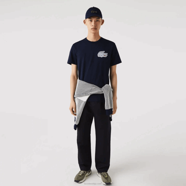 мушкарци памучна мајица са изрезом у облику крокодила 8688911 тамноплава 166 Lacoste