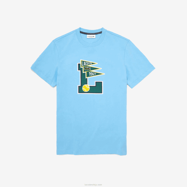мушкарци памучна мајица са великим изрезом л значка 8688915 светло плава 709 Lacoste