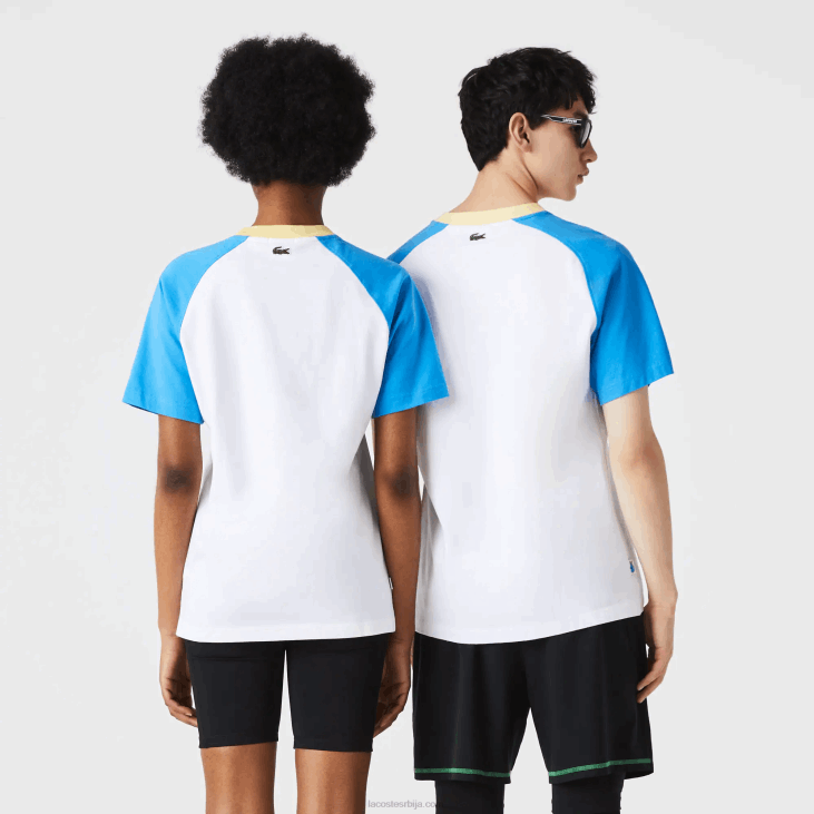 мушкарци жива памучна мајица 8688941 бело плаво жуто д1к Lacoste