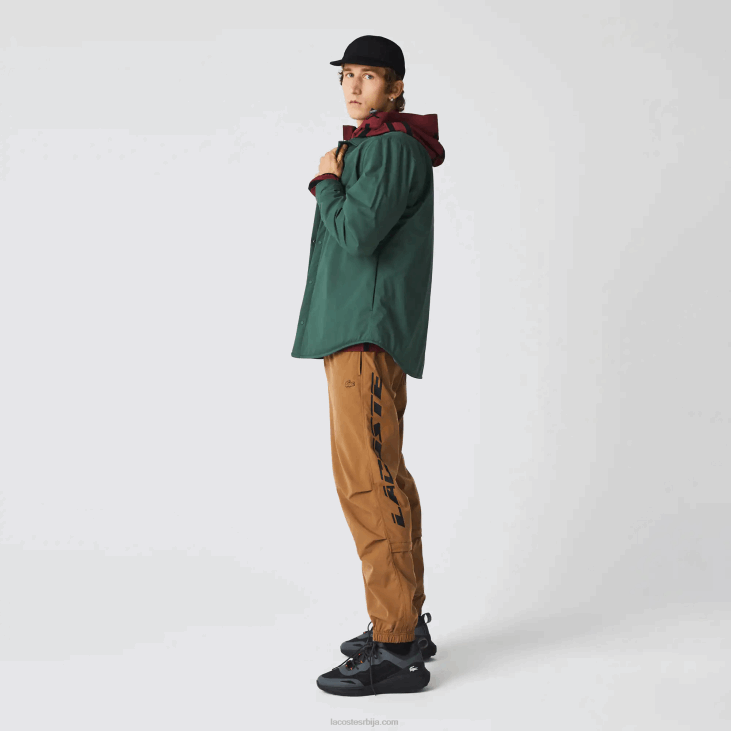 мушкарци контрастне панталоне са великим брендирањем 86881002 браон з0в Lacoste