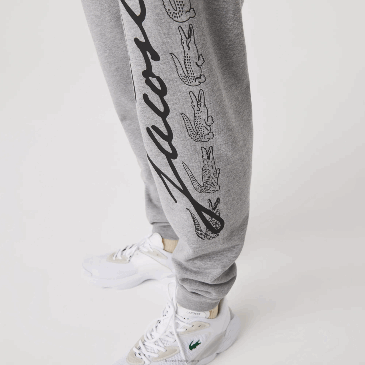 мушкарци памучне памучне панталоне за трчање са потписом и крокодилским принтом 86881065 сиви кине 4јв Lacoste