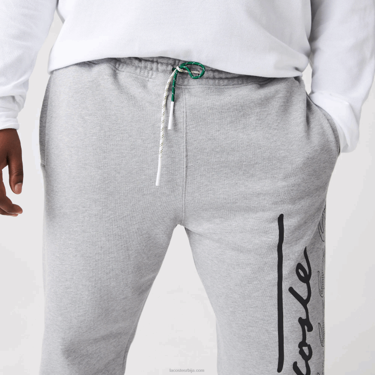 мушкарци памучне памучне панталоне за трчање са потписом и крокодилским принтом 86881065 сиви кине 4јв Lacoste