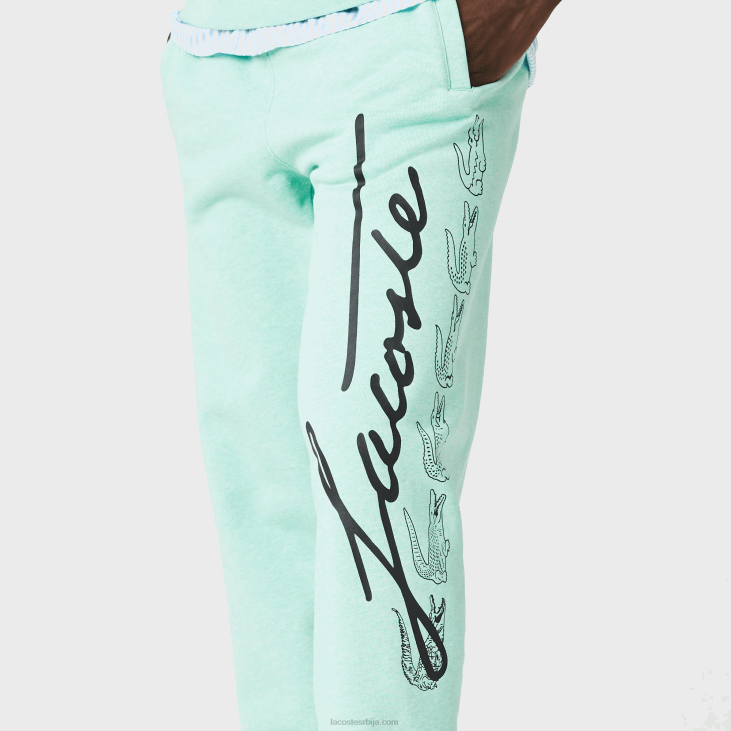 мушкарци памучне памучне панталоне за трчање са потписом и крокодилским принтом 86881066 греен хцв Lacoste