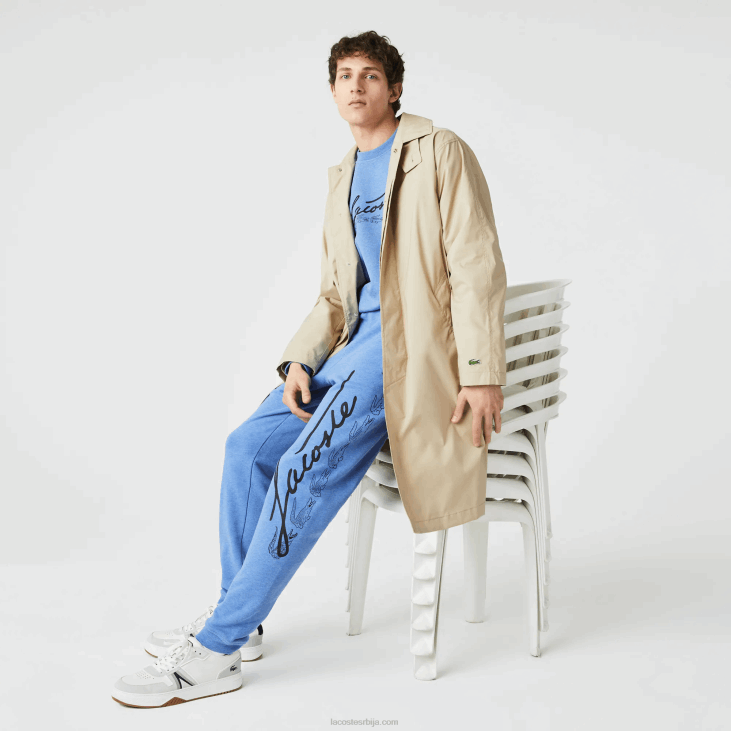 мушкарци памучне памучне панталоне за трчање са потписом и крокодилским принтом 86881067 блуе цхине хг3 Lacoste