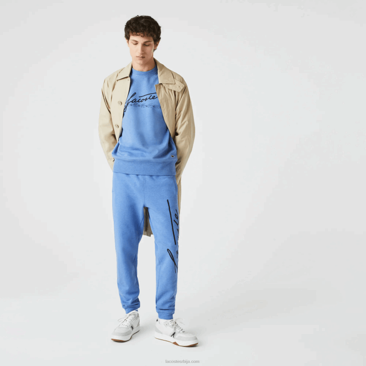 мушкарци памучне памучне панталоне за трчање са потписом и крокодилским принтом 86881067 блуе цхине хг3 Lacoste